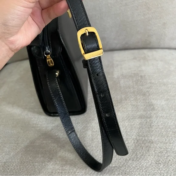 VTG Bally Structured Hex Black Leather Shoulder Bag Crossbody with Gold Hardware - Picture 14 of 16